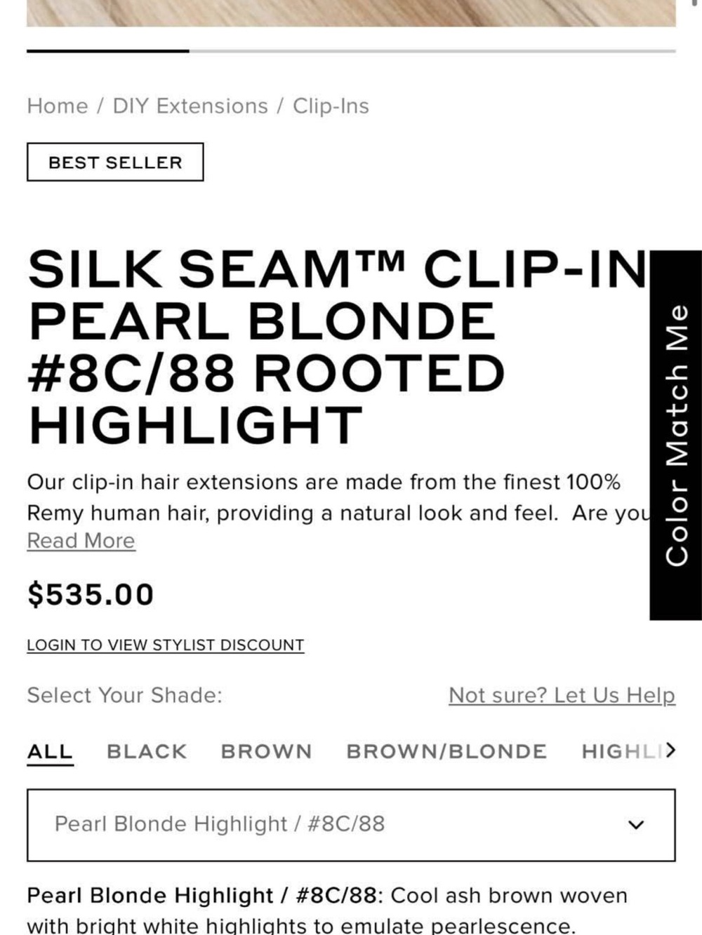 BELLAMI Silk Seam™ Clip-In Extensions — Pearl Blonde #8C/88 Rooted Highlight